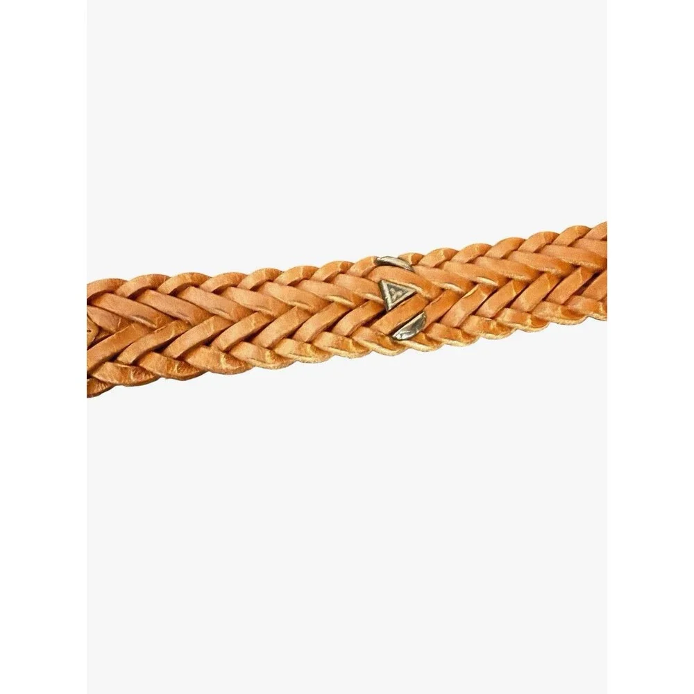 Southwestern Silver and Tan Thin Braided Leather Belt 36
